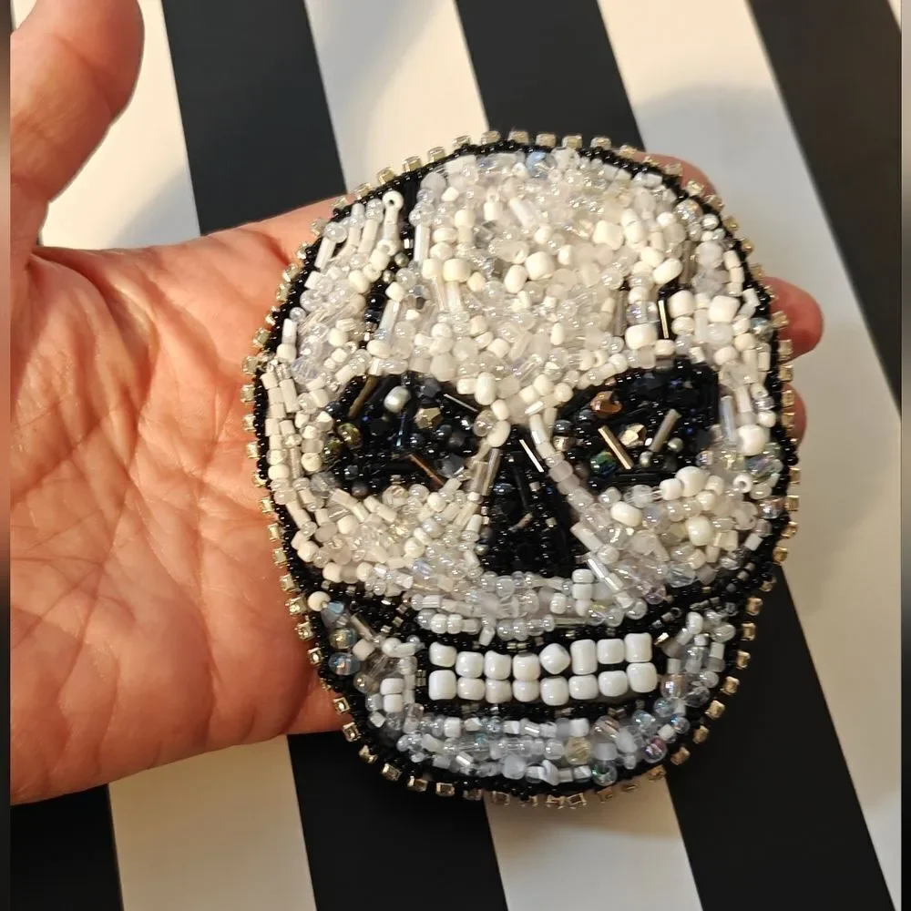 Murka Designer Hand beaded Skull Pin Brooch Large
